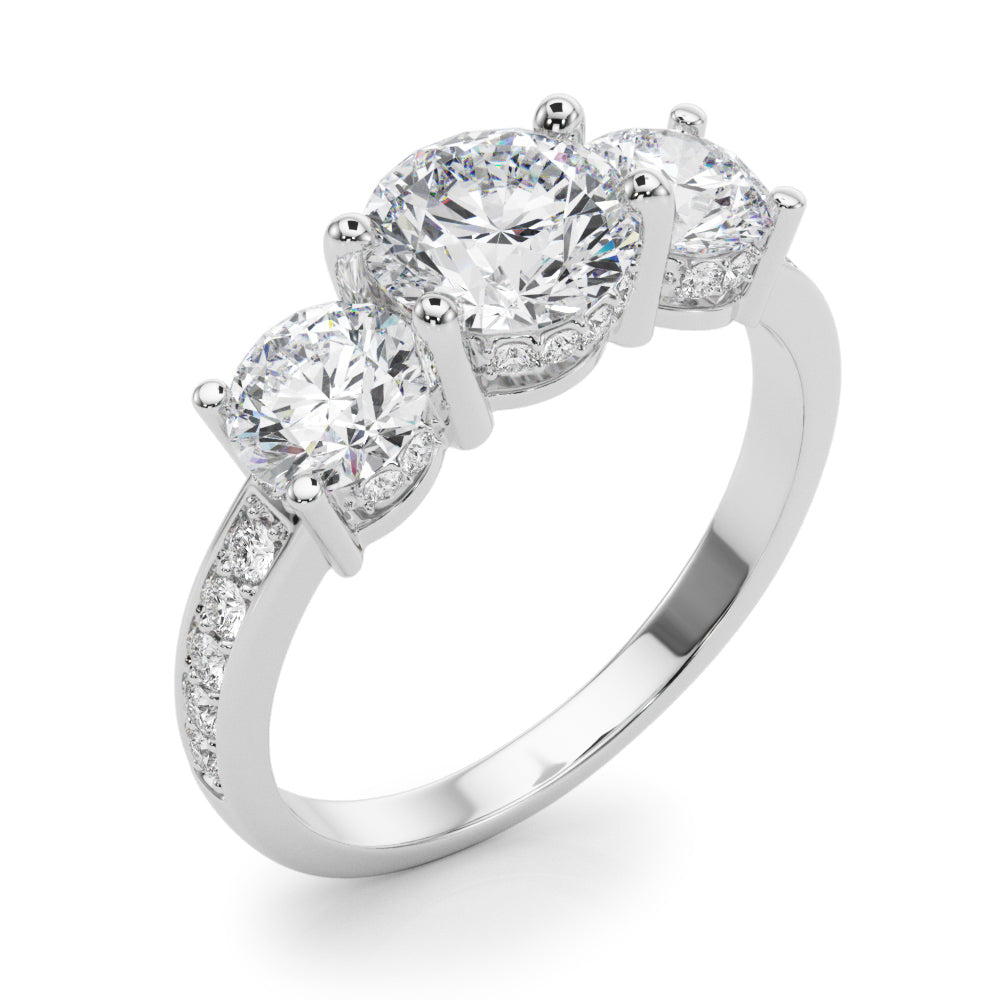 Three Stone Hidden Halo Diamond Engagement Ring