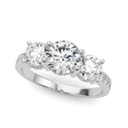 Three Stone Hidden Halo Diamond Engagement Ring