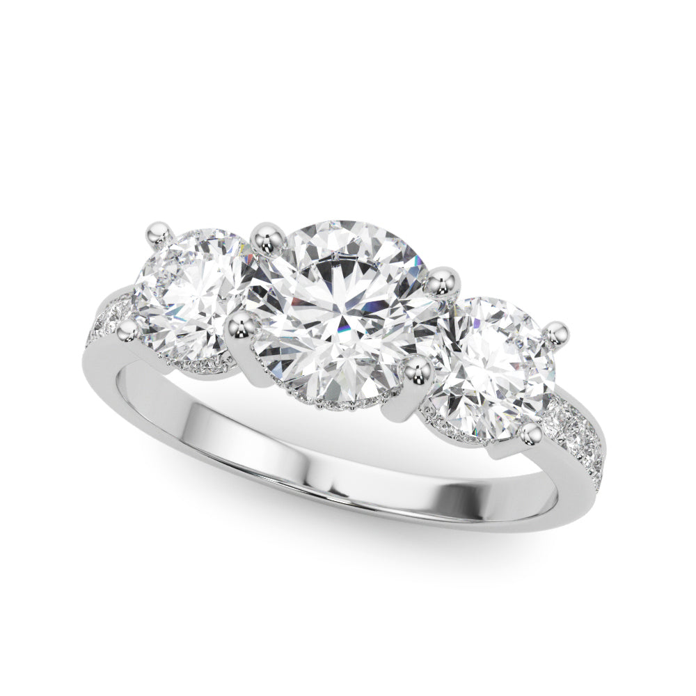 Three Stone Hidden Halo Diamond Engagement Ring