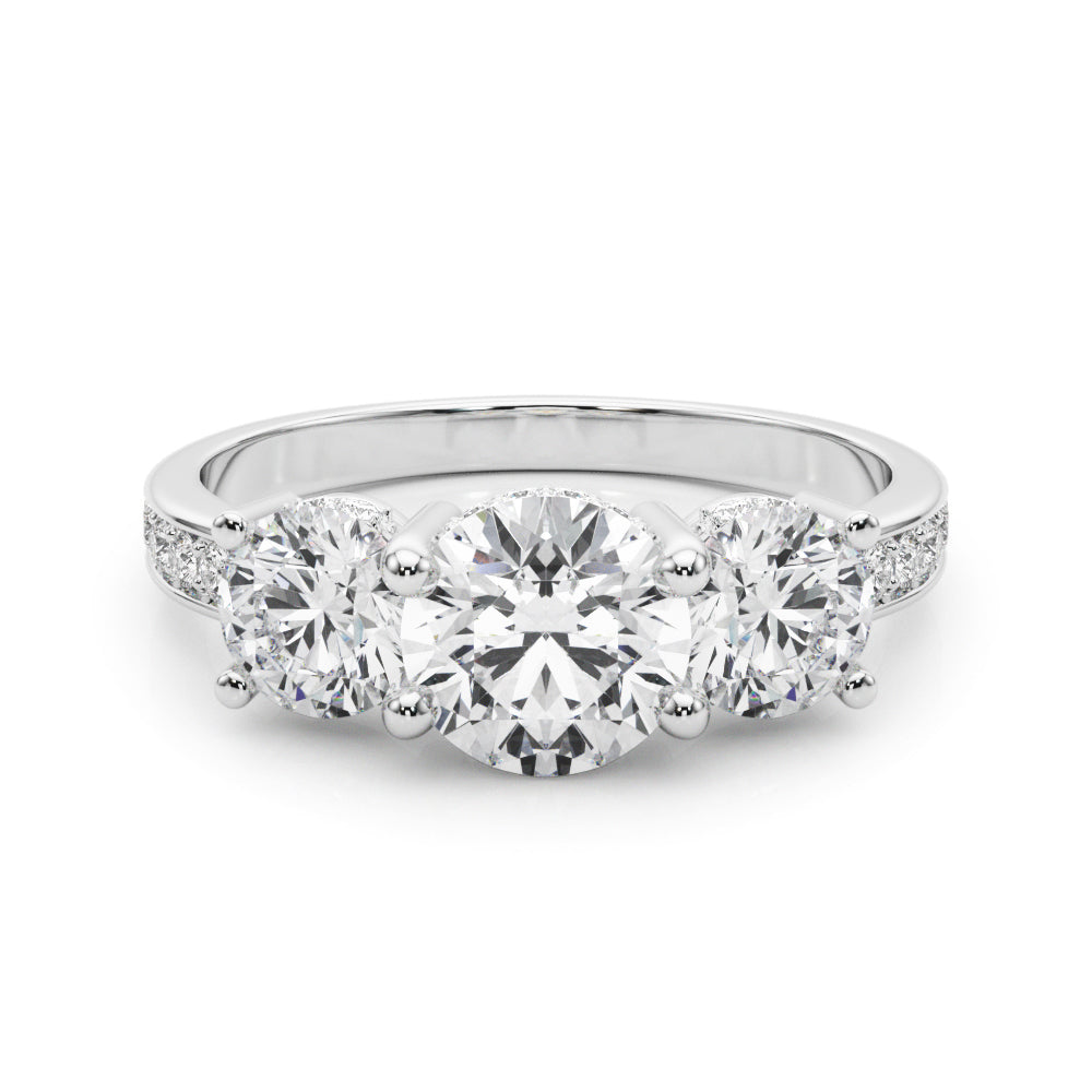 Three Stone Hidden Halo Diamond Engagement Ring
