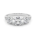 Three Stone Hidden Halo Diamond Engagement Ring