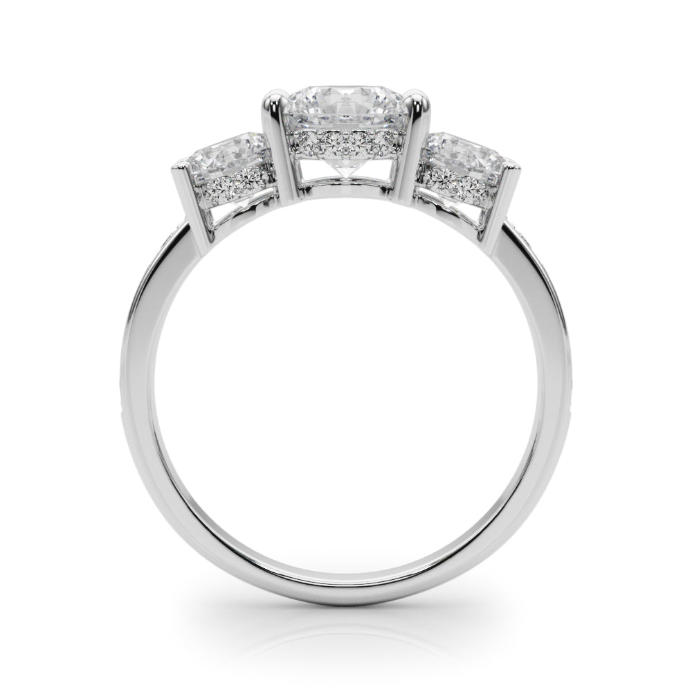 Three Stone Hidden Halo Diamond Engagement Ring