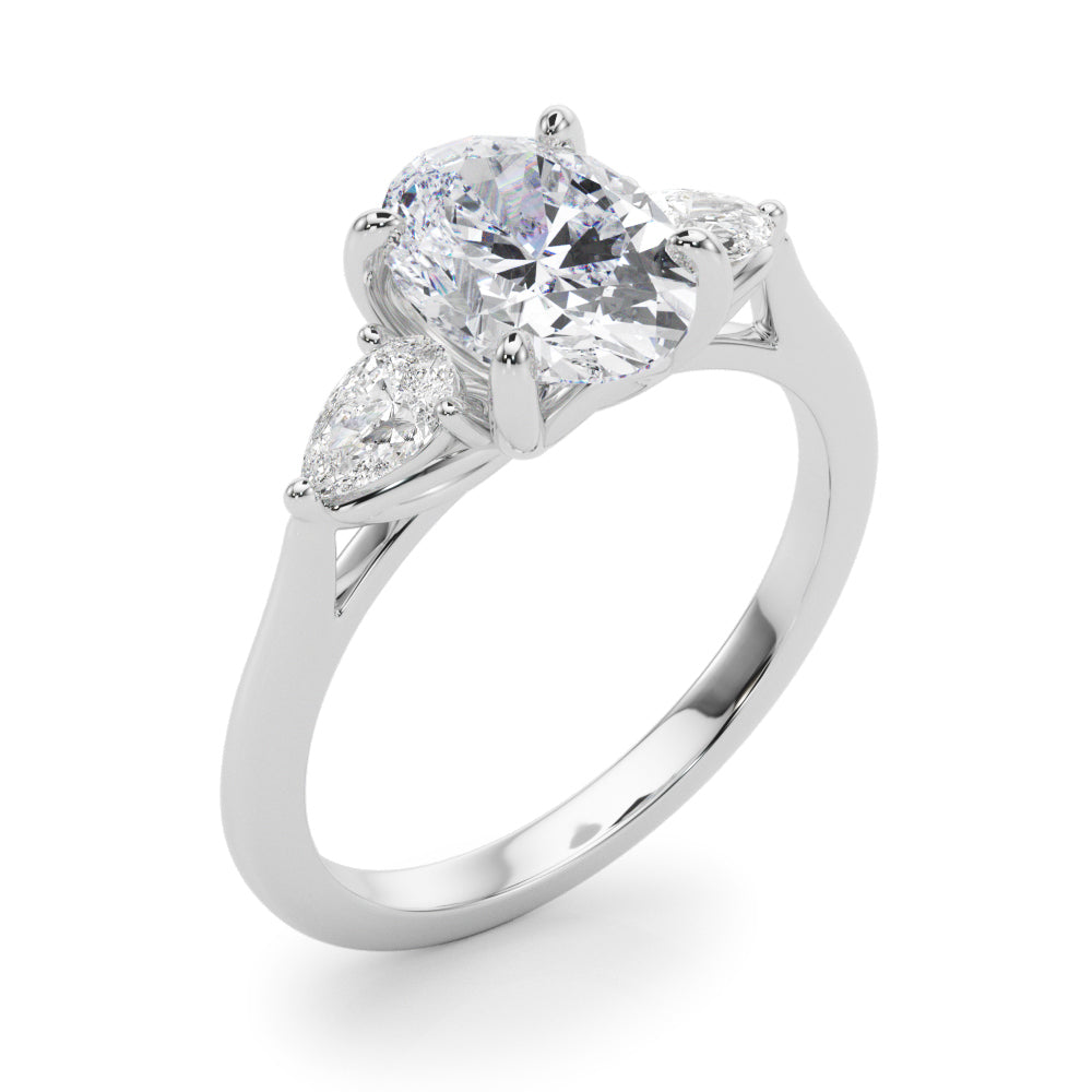 Three Stone Oval Diamond Engagement Ring with Pear Accents