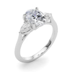 Three Stone Oval Diamond Engagement Ring with Pear Accents