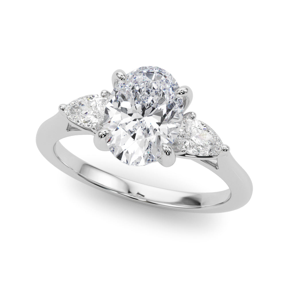 Three Stone Oval Diamond Engagement Ring with Pear Accents