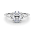 Three Stone Oval Diamond Engagement Ring with Pear Accents