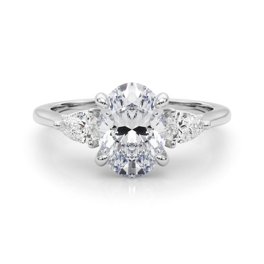 Three Stone Oval Diamond Engagement Ring with Pear Accents