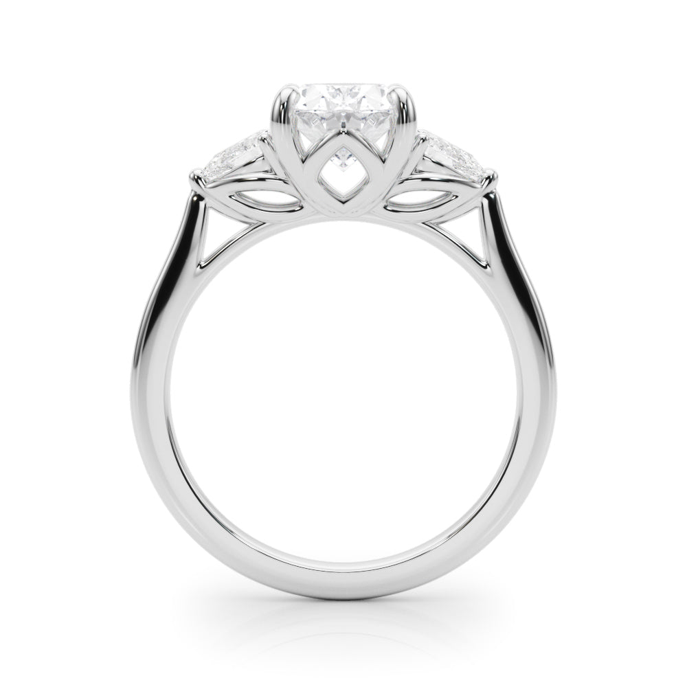 Three Stone Oval Diamond Engagement Ring with Pear Accents
