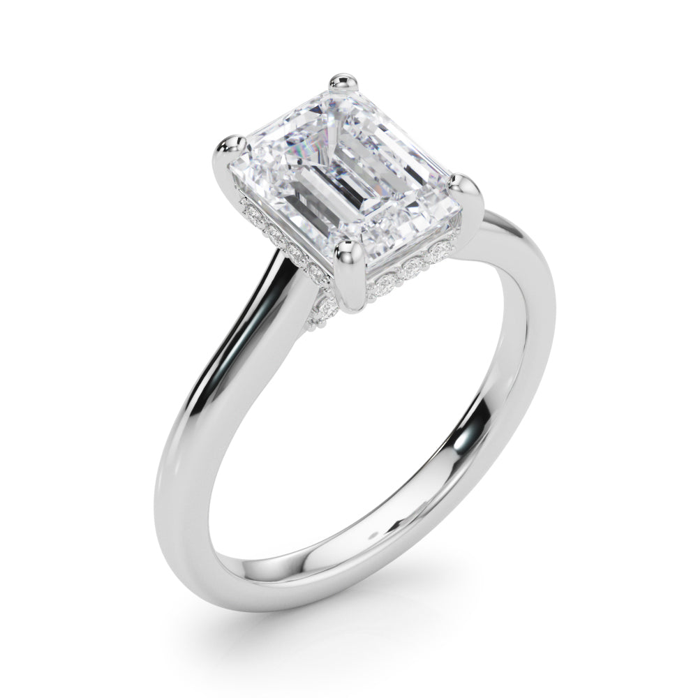 Emerald Cut Diamond Engagement Ring with Hidden Halo 1.0 Carat