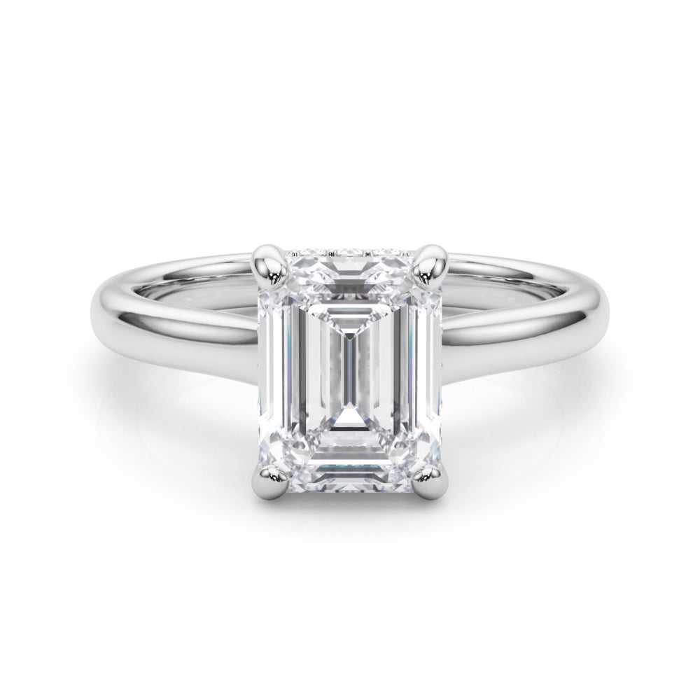 Emerald Cut Diamond Engagement Ring with Hidden Halo 1.0 Carat
