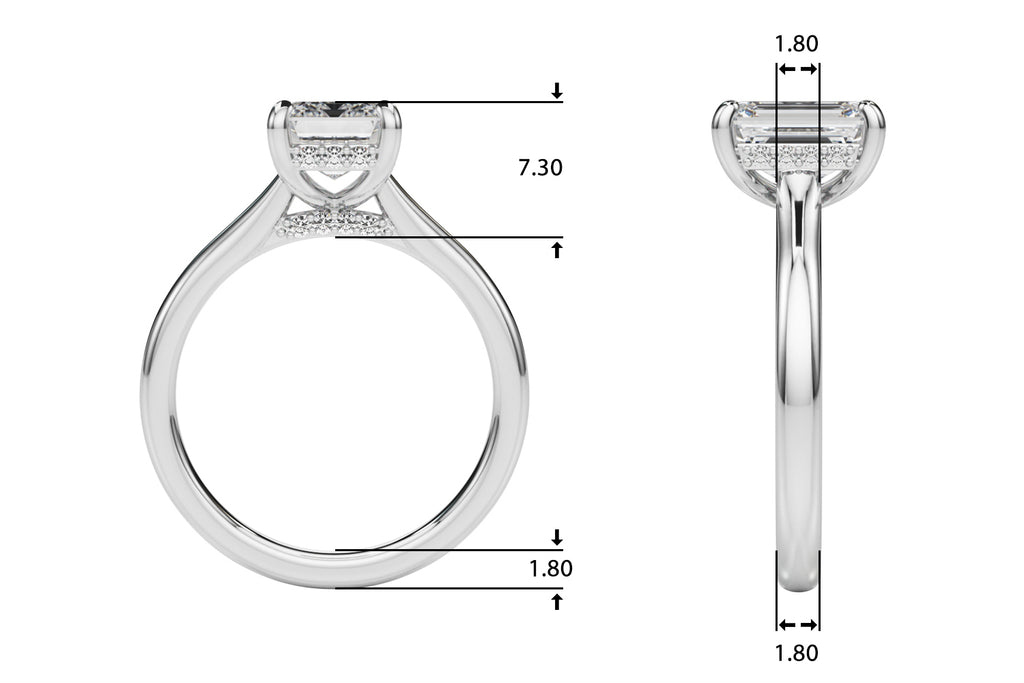 Emerald Cut Diamond Engagement Ring with Hidden Halo 1.0 Carat