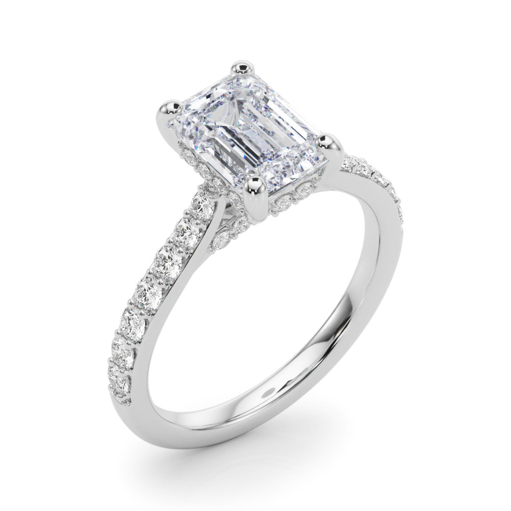 Emerald Cut Diamond Engagement Ring with Hidden Halo Prong Setting 1.0 Carat