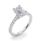 Emerald Cut Diamond Engagement Ring with Hidden Halo Prong Setting 1.0 Carat