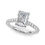 Emerald Cut Diamond Engagement Ring with Hidden Halo Prong Setting 1.0 Carat