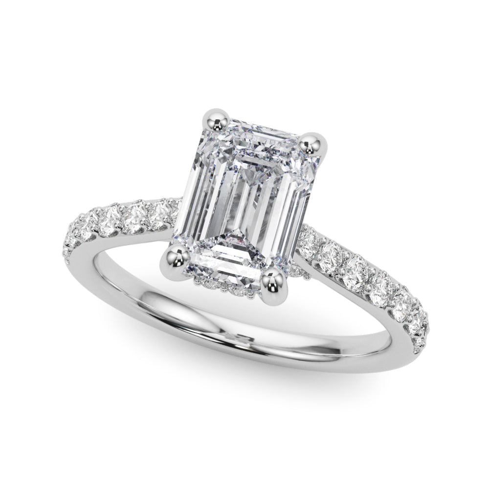 Emerald Cut Diamond Engagement Ring with Hidden Halo Prong Setting 1.0 Carat