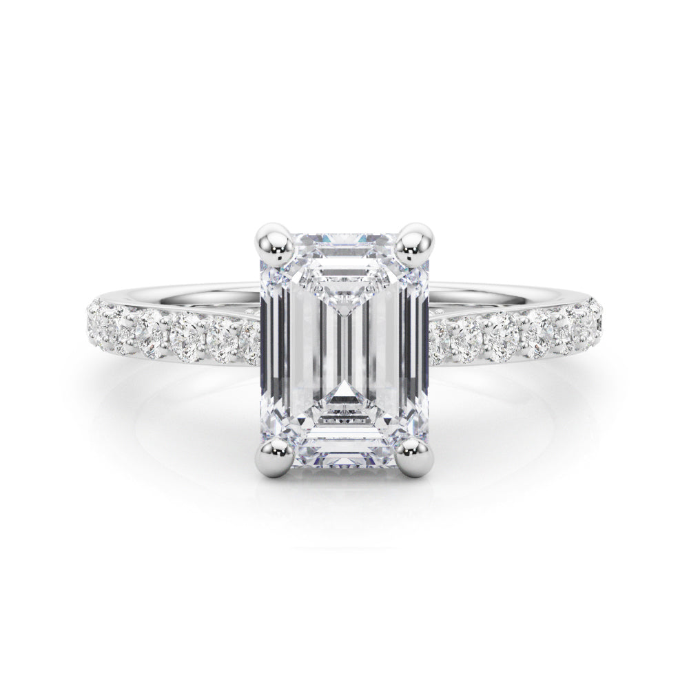 Emerald Cut Diamond Engagement Ring with Hidden Halo Prong Setting 1.0 Carat