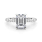 Emerald Cut Diamond Engagement Ring with Hidden Halo Prong Setting 1.0 Carat