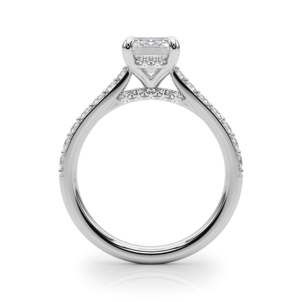 Emerald Cut Diamond Engagement Ring with Hidden Halo Prong Setting 1.0 Carat
