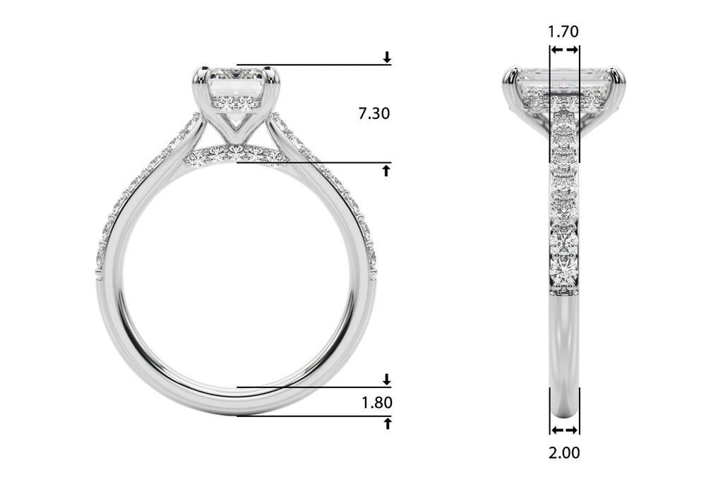 Emerald Cut Diamond Engagement Ring with Hidden Halo Prong Setting 1.0 Carat