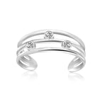 Triple Line Cubic Zirconia Open Toe Ring in Rhodium Sterling Silver