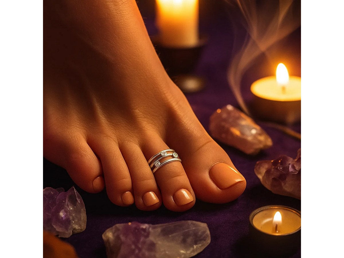 Triple Line Cubic Zirconia Open Toe Ring in Rhodium Sterling Silver