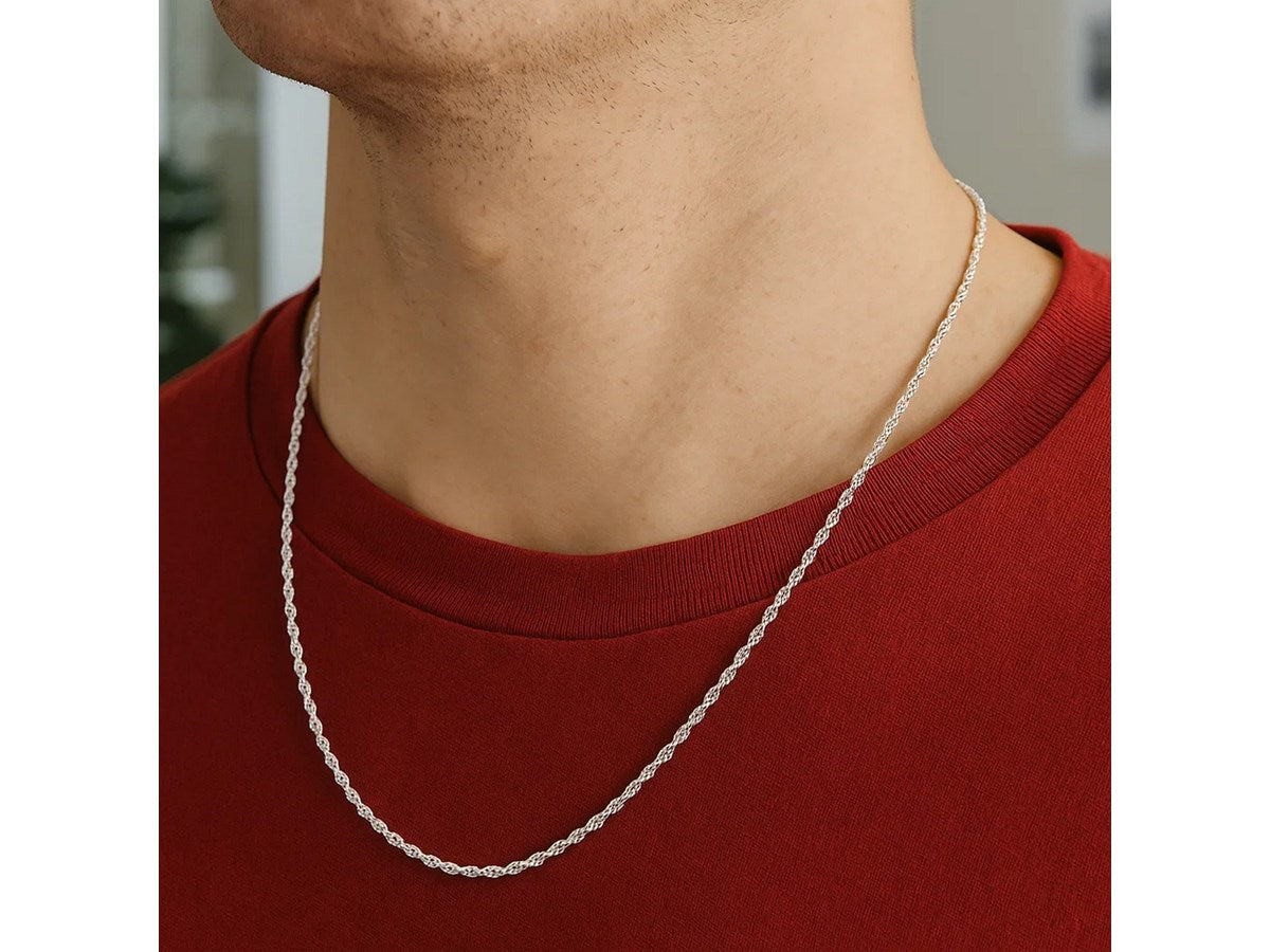 Sterling Silver Diamond Cut Rope Chain Necklace