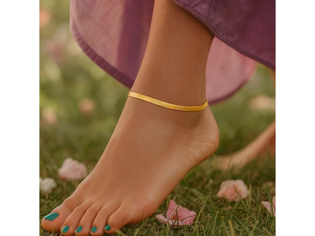 Gold-Plated Herringbone Chain Anklet