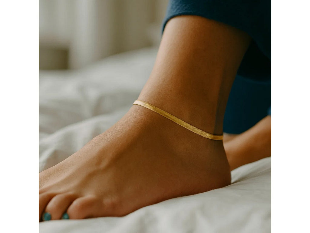 Gold-Plated Herringbone Chain Anklet