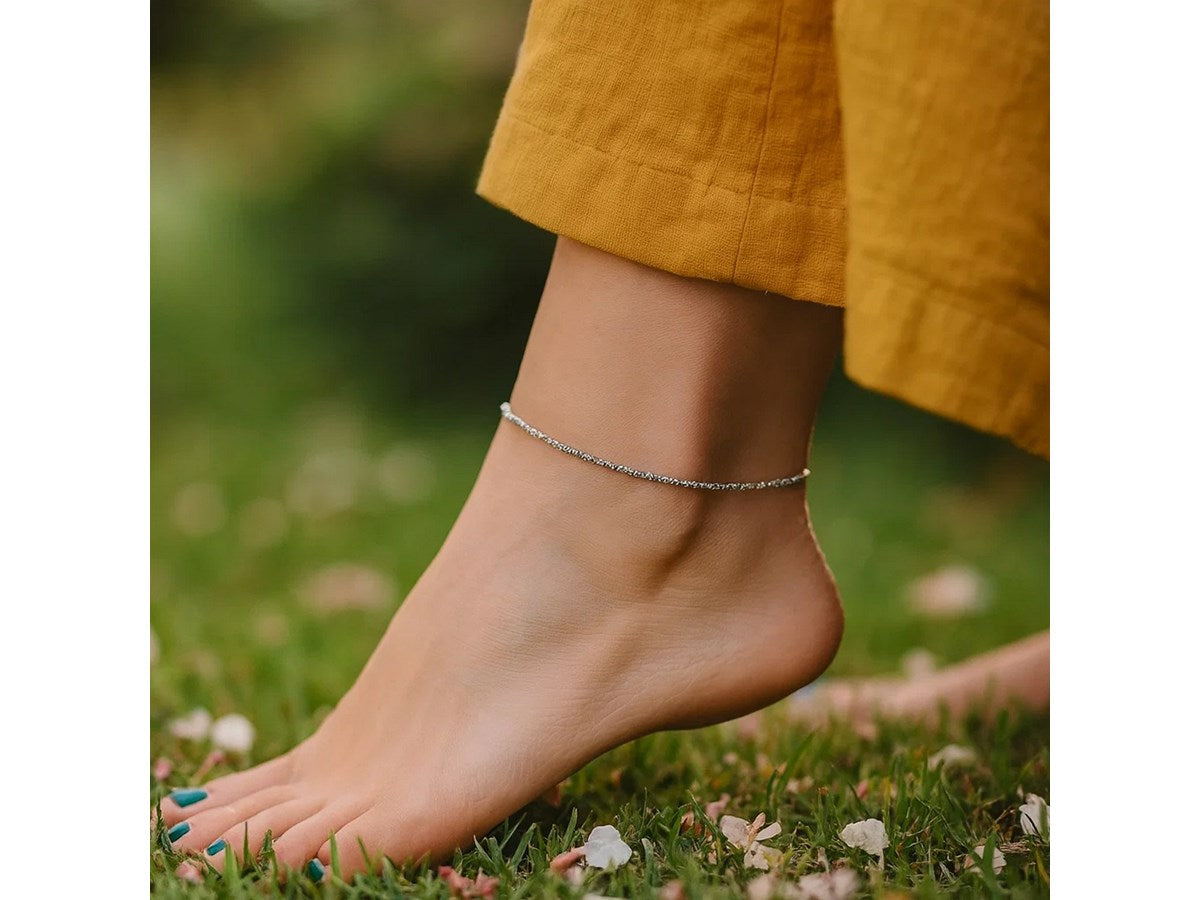 Rhodium-Plated Sparkle Chain Anklet