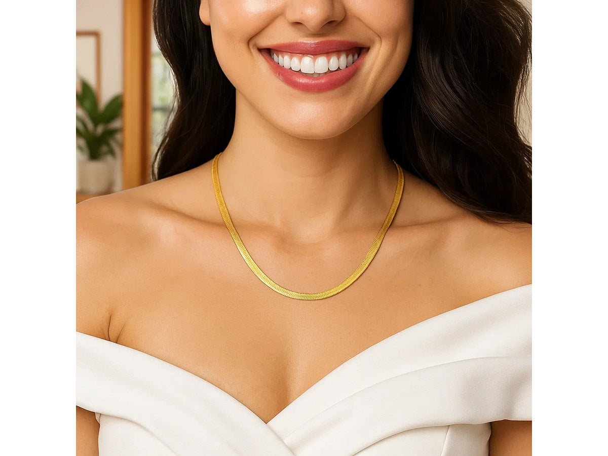 Yellow Gold Plated Imperial Herringbone Chain Necklace