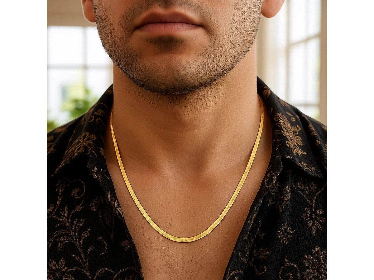 Yellow Gold Plated Imperial Herringbone Chain Necklace