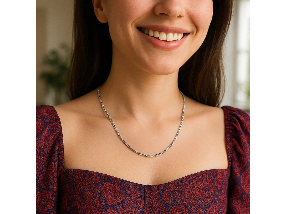 Sterling Silver Rhodium Plated Wheat Chain Necklace