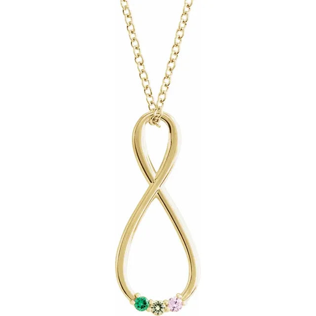 3 Stone Infinity Pendant Necklace Mount Adjustable 16 to 18 Inch Customizable