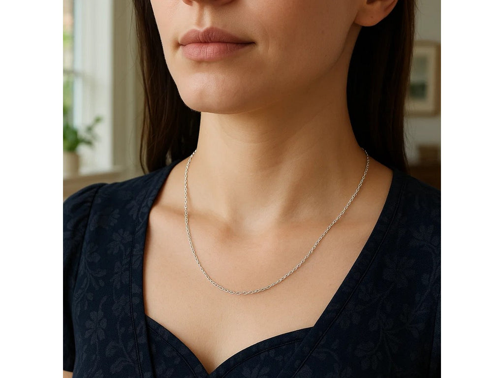 Sterling Silver Rhodium Plated  Round Cable Chain Necklace