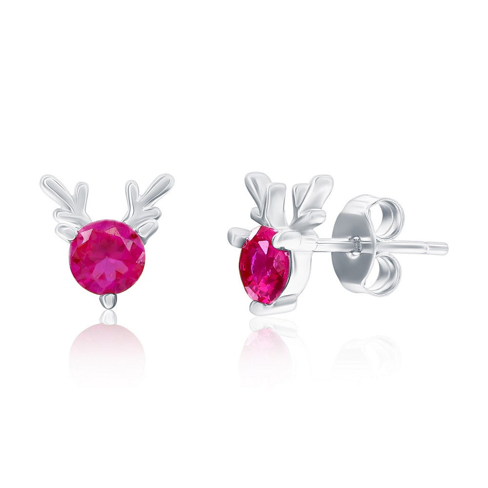 Sterling Silver Deer Antler CZ Stud Earrings