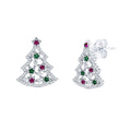 Sterling Silver Christmas Tree CZ Stud Earrings