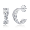 Sterling Silver CZ X Design Hoop Earrings