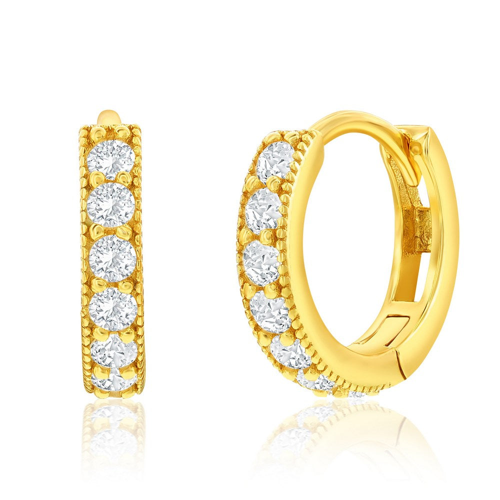 Sterling Silver 13mm CZ Hoop Earrings – Gold Plated Huggie Style