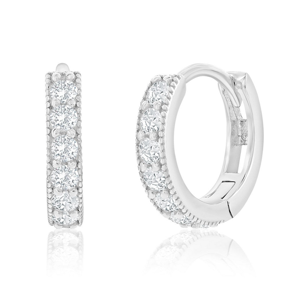Sterling Silver 13mm CZ Hoop Earrings