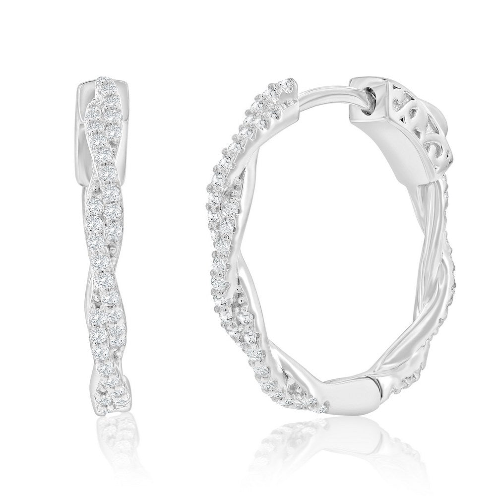 Sterling Silver Twisted CZ Hoop Earrings