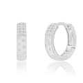 Sterling Silver Brushed CZ Hoop Earrings – 14mm Huggie Style