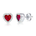 Sterling Silver Ruby Heart CZ Stud Earrings