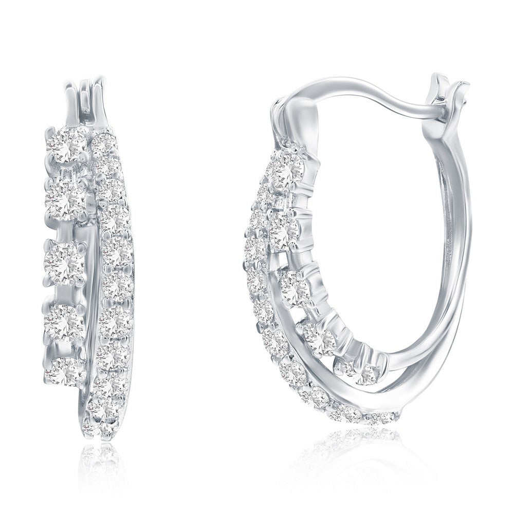 Sterling Silver CZ Overlapping Huggie Hoop Earrings