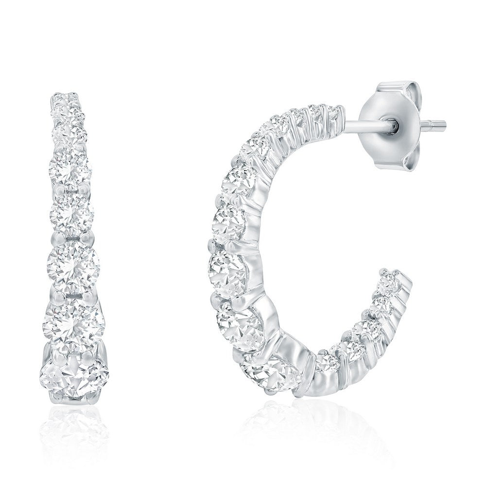 Sterling Silver Graduated CZ Inside-Outside Hoop Earrings