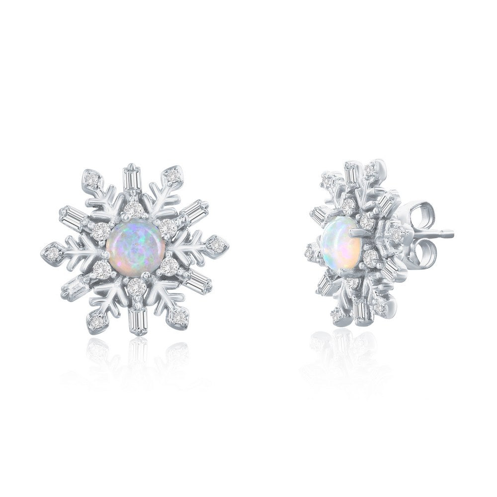 Sterling Silver Opal Snowflake Stud Earrings