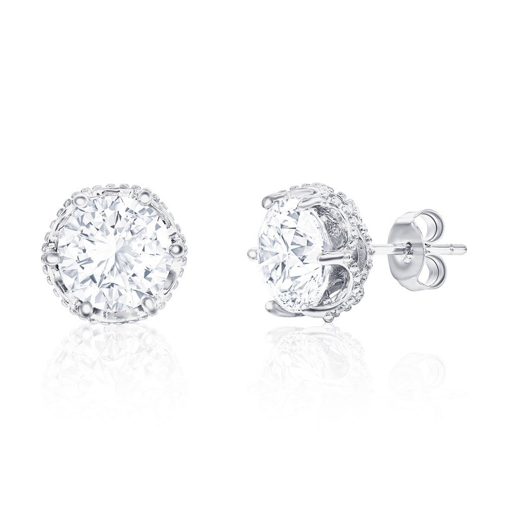 Sterling Silver CZ Beaded Stud Earrings