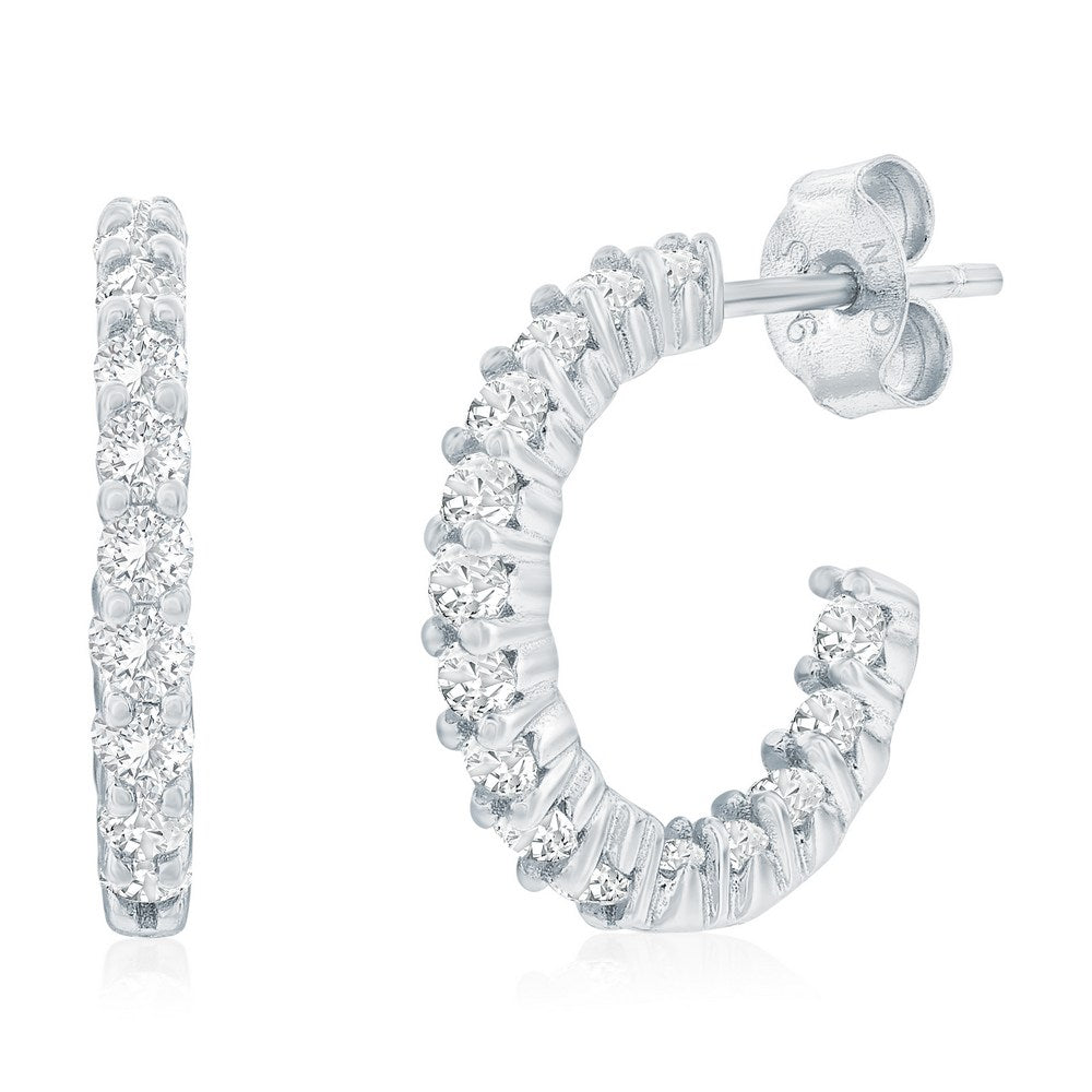Sterling Silver Prong Set CZ Huggie Hoop Earrings