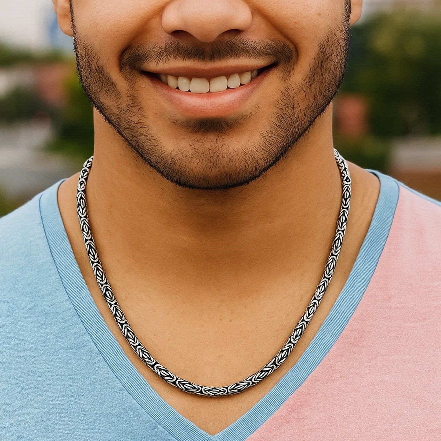 Sterling Silver Gunmetal Finish Byzantine Chain Necklace