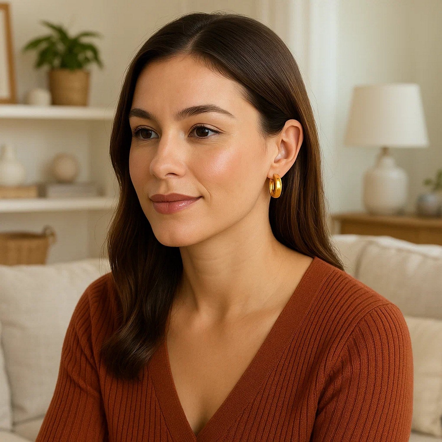 14k Yellow Gold Wide Medium Hoop Earrings with Snap Lock