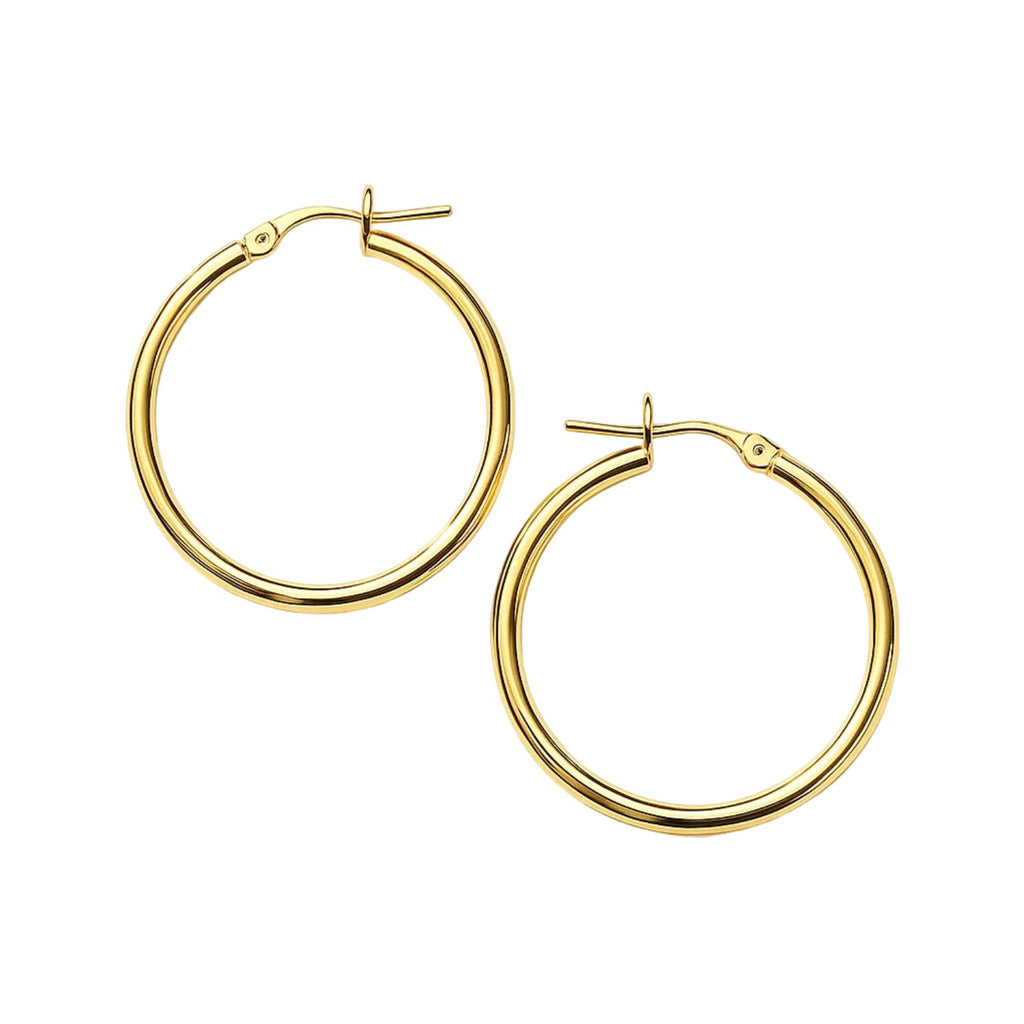 14k Yellow Gold Polished Hoop Earrings (2x25 mm)